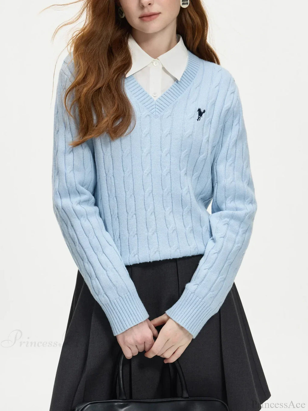 V-neck Embroidered Twisted Flower Sweater