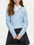 V-neck Embroidered Twisted Flower Sweater