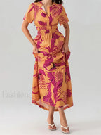 V-Neck Flare Sleeve Pocket Maxi Dress