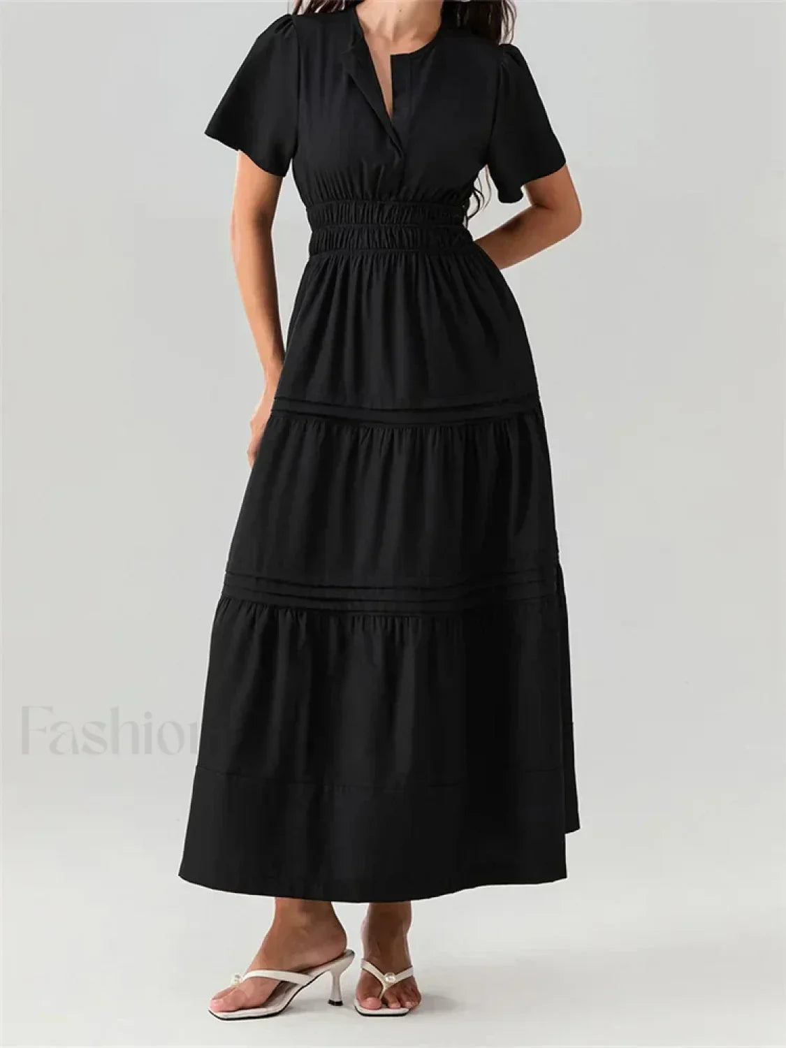 V-Neck Flare Sleeve Pocket Maxi Dress