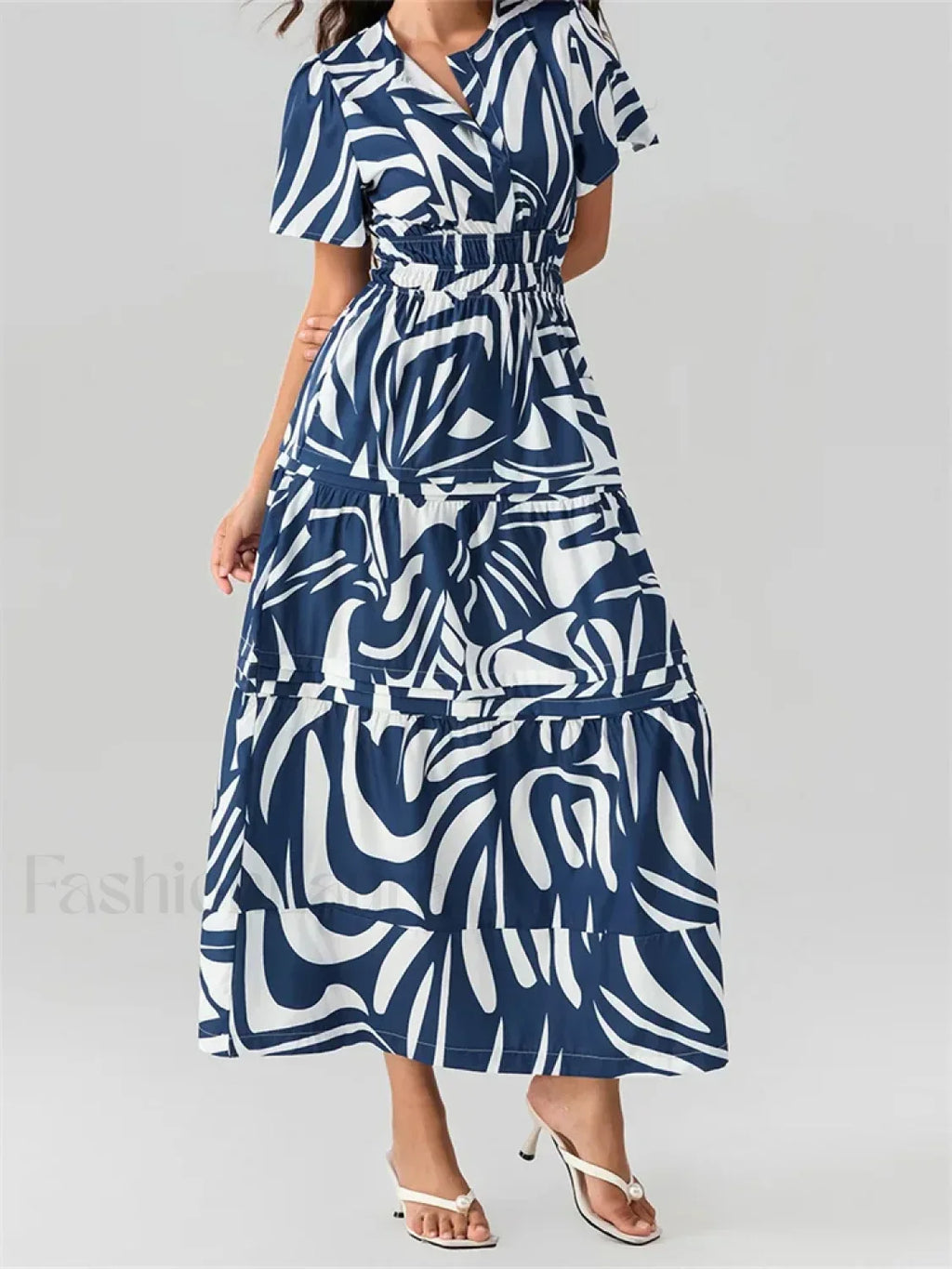 V-Neck Flare Sleeve Pocket Maxi Dress