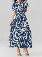 V-Neck Flare Sleeve Pocket Maxi Dress