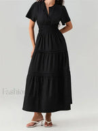 V-Neck Flare Sleeve Pocket Maxi Dress