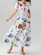 V-Neck Flare Sleeve Pocket Maxi Dress