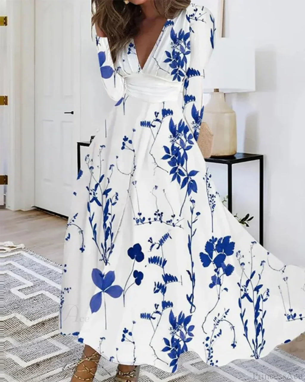 V Neck Floral Maxi Dress