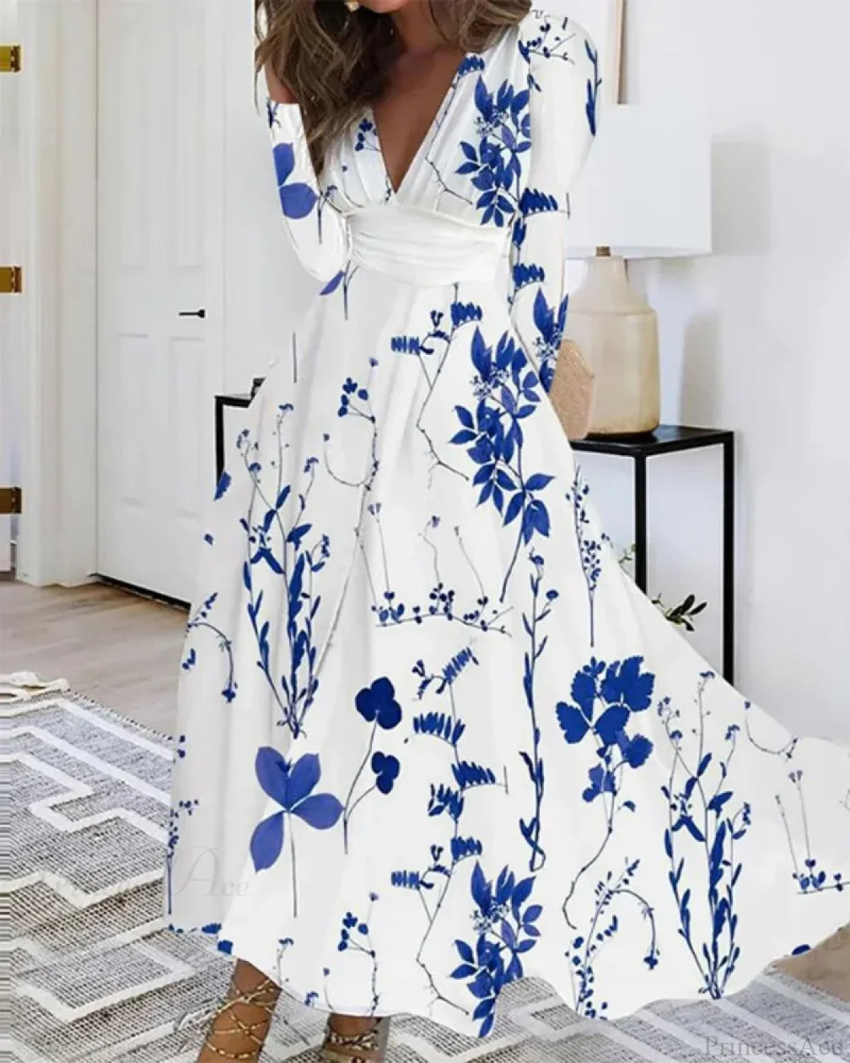 V Neck Floral Maxi Dress