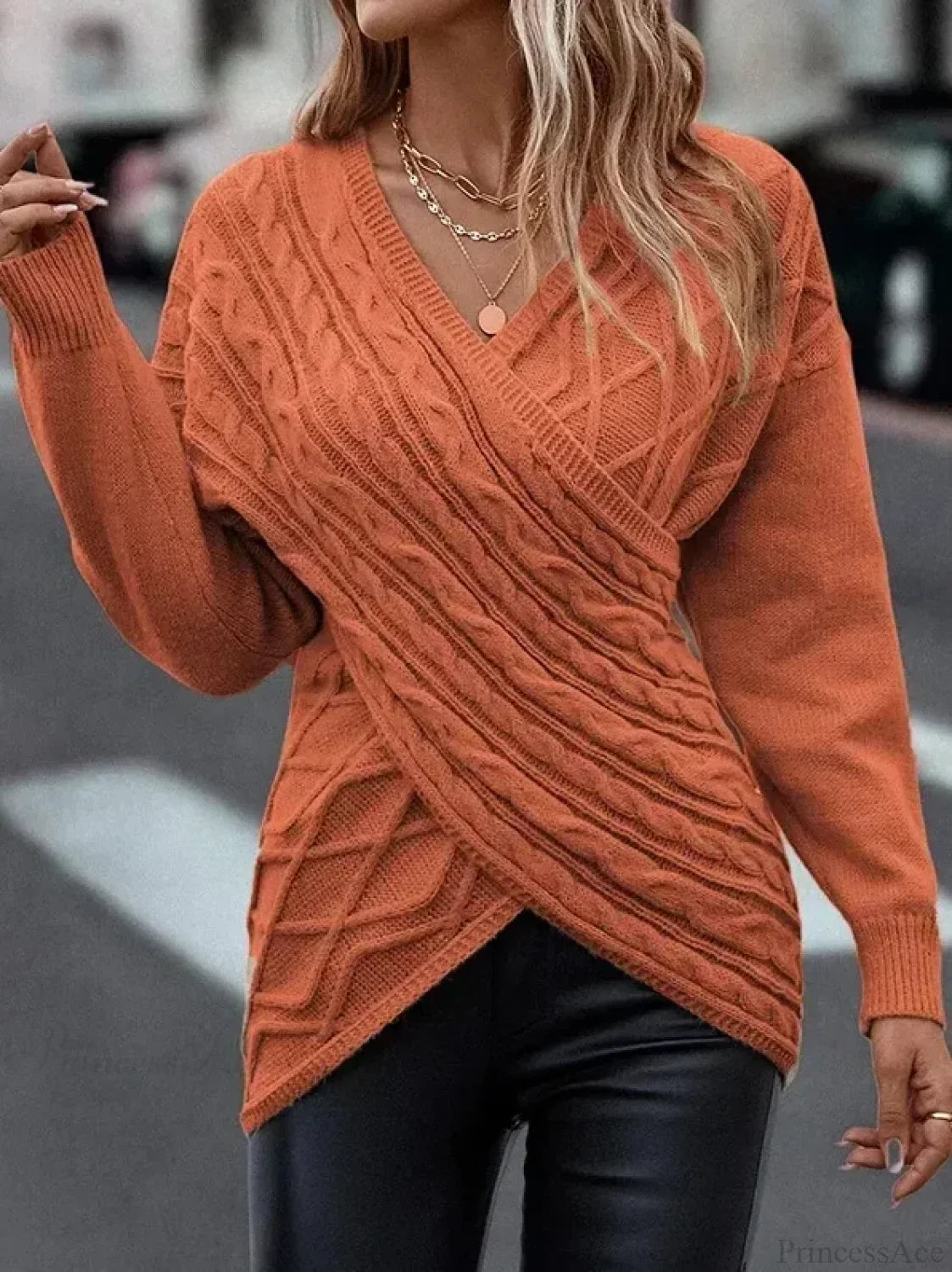 V - Neck Jacquard Gray Y2k Sweater