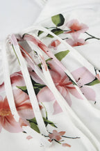 White V-Neck Lace-Up Floral Mermaid Fishtail Maxi Dress