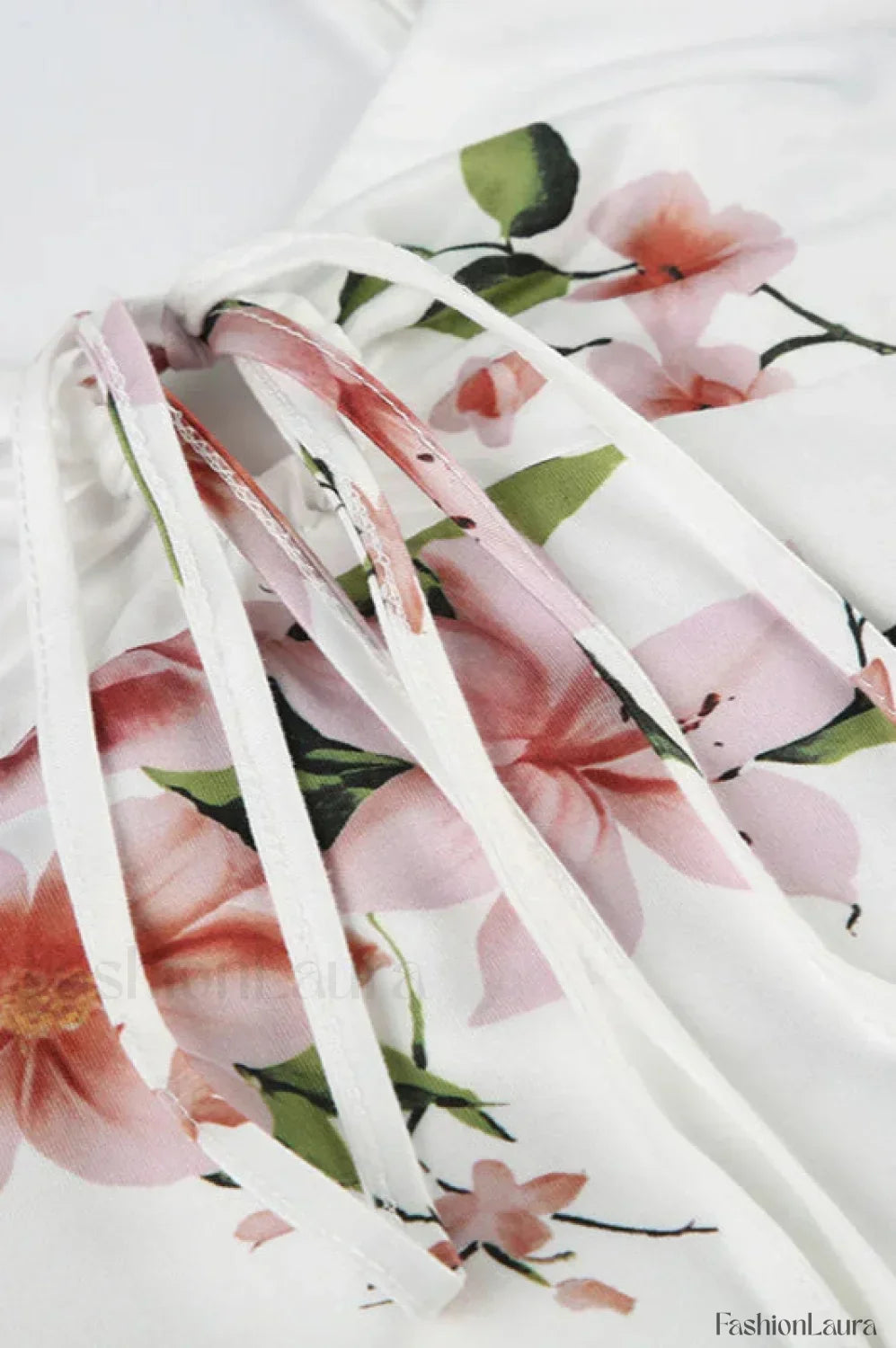White V-Neck Lace-Up Floral Mermaid Fishtail Maxi Dress