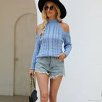 V-neck Off Shoulder Fried Dough Twists Sweater