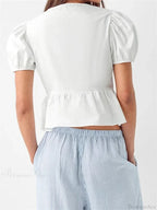 V-neck Open Front Tie-up Short Sleeve Blouse