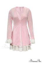 V Neck Ruffle Dress with Fake Two-Piece Design