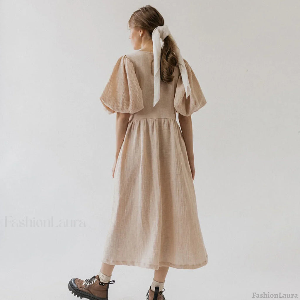 V-Neck Short Sleeve Lace-up Dress