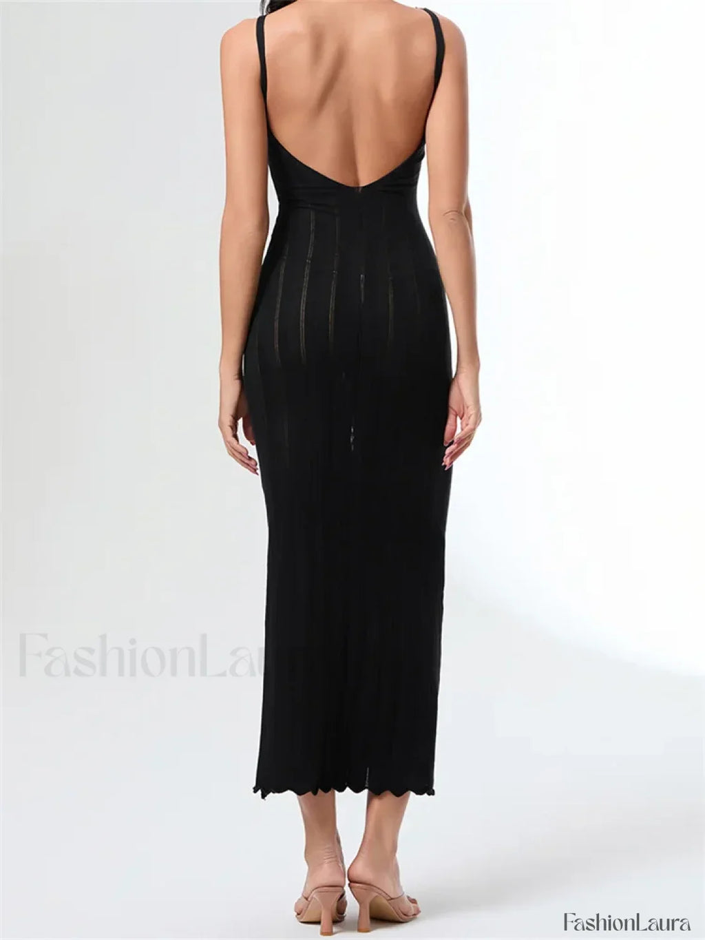 V-Neck Strap Backless Knitted Maxi Dress