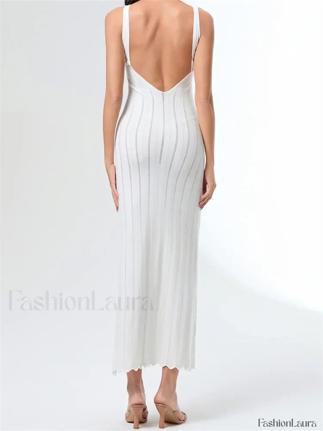 V-Neck Strap Backless Knitted Maxi Dress