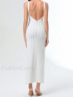 V-Neck Strap Backless Knitted Maxi Dress