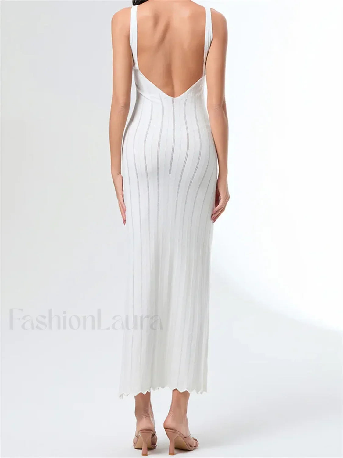 V-Neck Strap Backless Knitted Maxi Dress