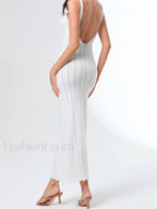 V-Neck Strap Backless Knitted Maxi Dress