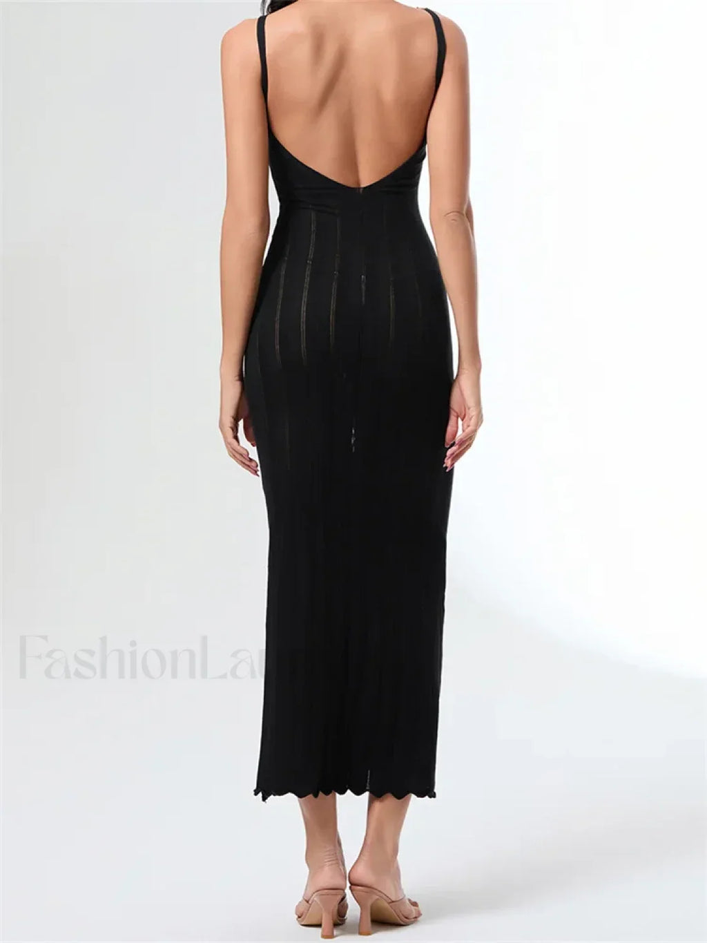 V-Neck Strap Backless Knitted Maxi Dress