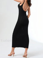 V-Neck Strap Backless Knitted Maxi Dress