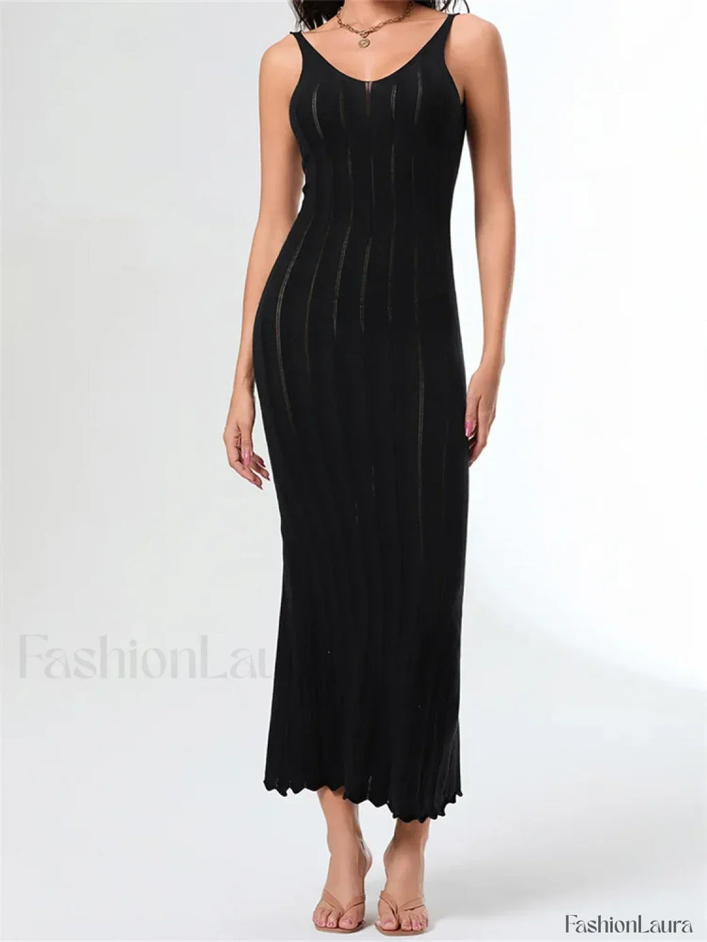 V-Neck Strap Backless Knitted Maxi Dress