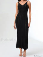 V-Neck Strap Backless Knitted Maxi Dress