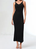 V-Neck Strap Backless Knitted Maxi Dress