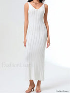 V-Neck Strap Backless Knitted Maxi Dress