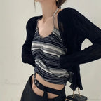 V-Neck Thin Long Sleeve Sunscreen Casual Black White Cardigan