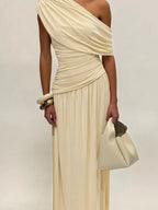 Valencia One-Shoulder Pleated Maxi Dress