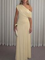 Valencia One-Shoulder Pleated Maxi Dress