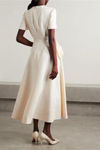 Micaela Minimalist Short Sleeved Midi Dress with Floral Statement Occasion Edit