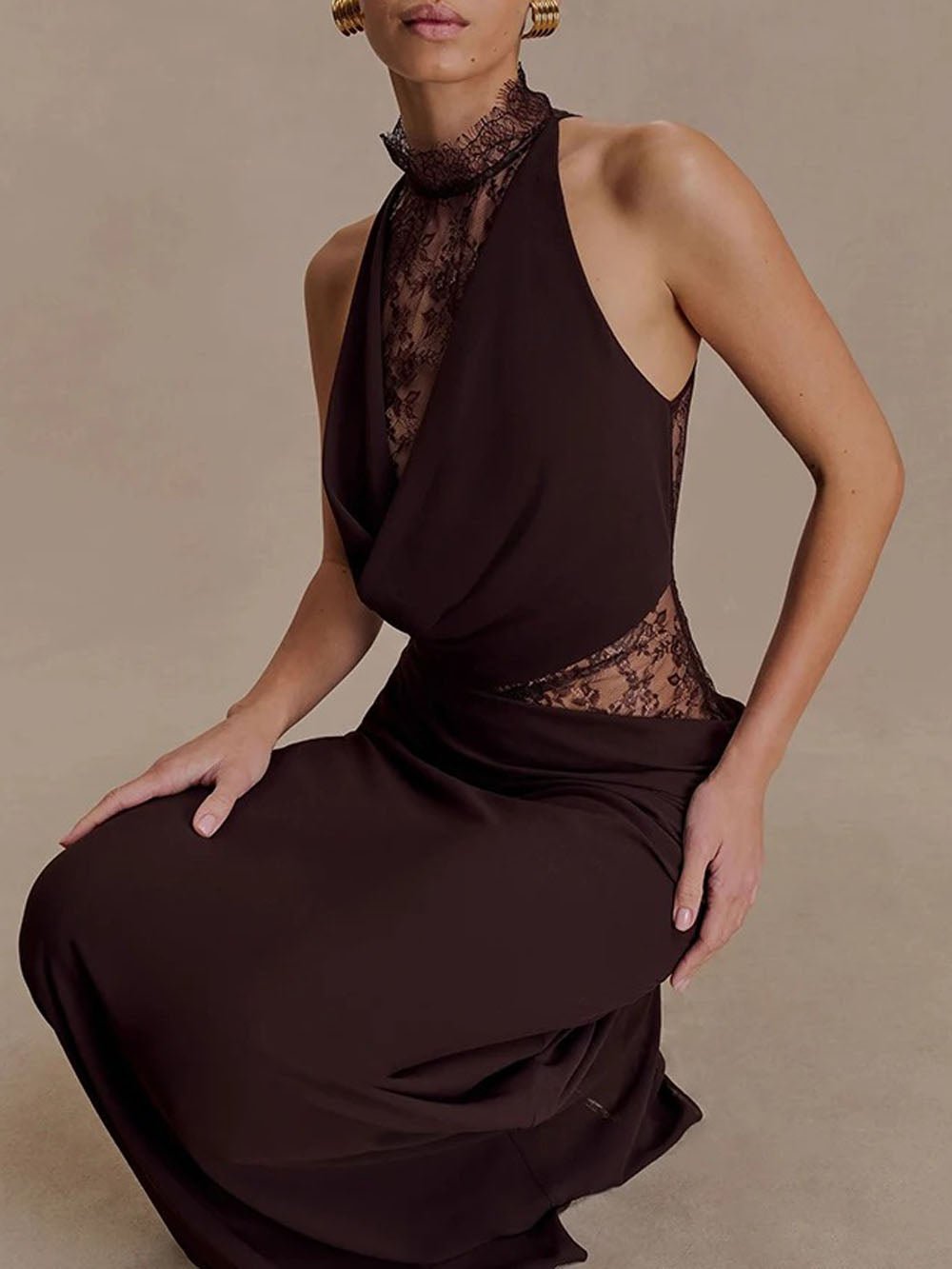 Valeria Lace Backless Halter Maxi Dress