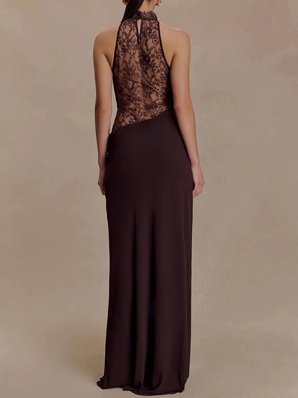 Valeria Lace Backless Halter Maxi Dress