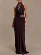 Valeria Lace Backless Halter Maxi Dress