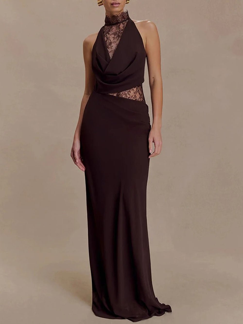 Valeria Lace Backless Halter Maxi Dress