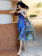 Velvet Floral Appliqué Cami Dress
