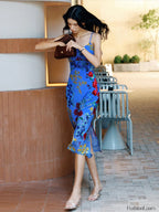 Blue Velvet Floral Appliqu Cami Dress