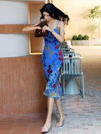 Blue Velvet Floral Appliqu Cami Dress