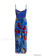 Blue Velvet Floral Appliqu Cami Dress