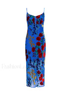 Blue Velvet Floral Appliqu Cami Dress