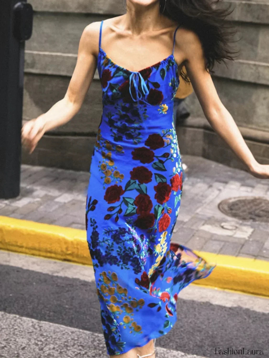 Blue Velvet Floral Appliqu Cami Dress