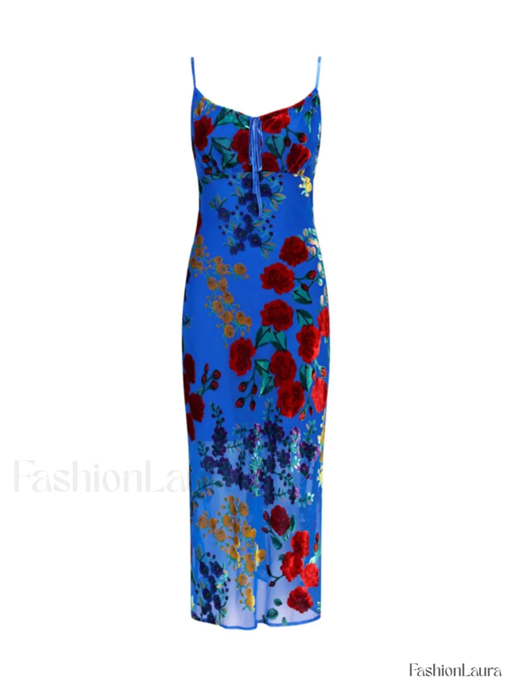Blue Velvet Floral Appliqu Cami Dress