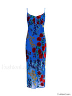 Blue Velvet Floral Appliqu Cami Dress