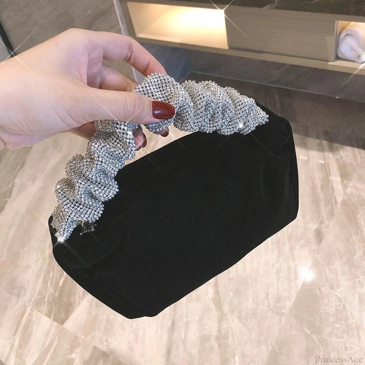 Velvet Rhinestone Formal Evening Clutch Purse