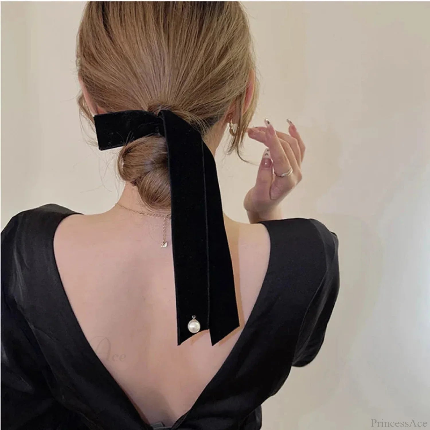 Velvet Ribbon Pearl Top Clip - Hair Accessory