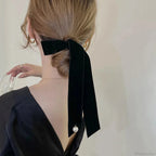 Velvet Ribbon Pearl Top Clip - Hair Accessory