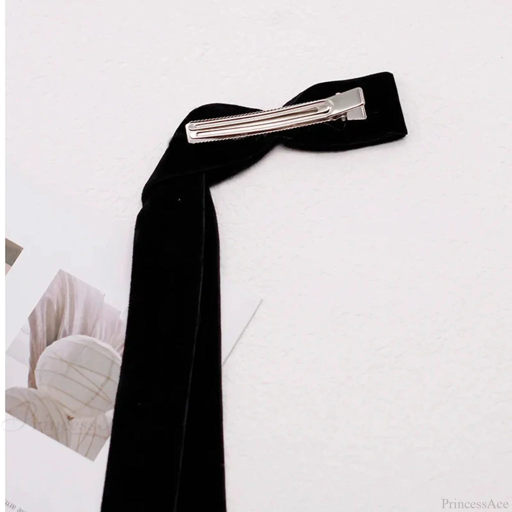Velvet Ribbon Pearl Top Clip - Hair Accessory