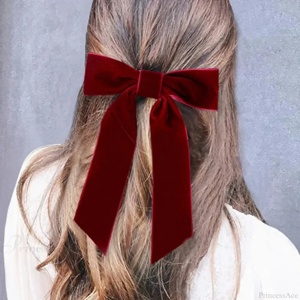 Velvet Temperament Ponytail Black Red Ribbon Hair Accessory
