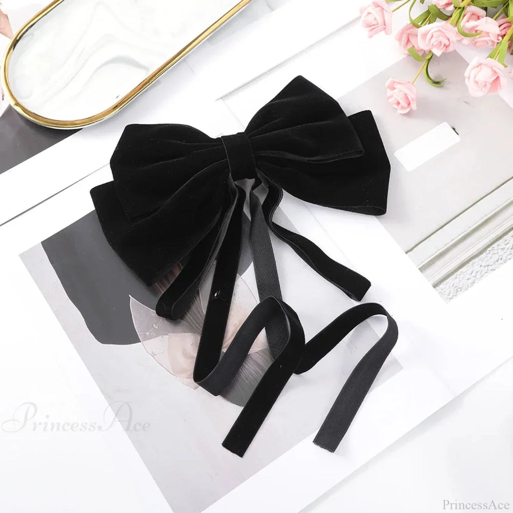 Velvet Temperament Ponytail Black Red Ribbon Hair Accessory